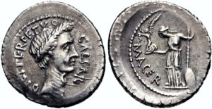 Срібний денарій з портретом Цезаря