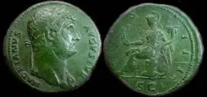 Римський сестерцій з портретом імператора Адріана