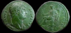 Римський сестерцій з портретом імператора Адріана