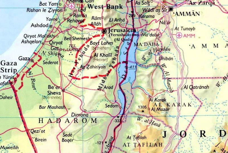 Мертве море на карті Близького Сходу.