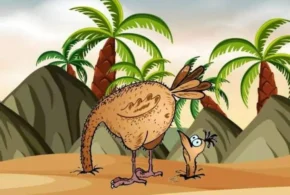 Карикатура на страуса, де він ховає голову в пісок