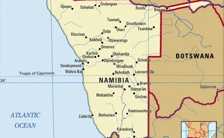 Намібія на мапі
