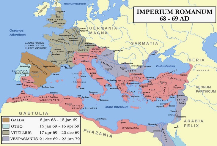 Територія Римської імперії на 69 рік нової ери.