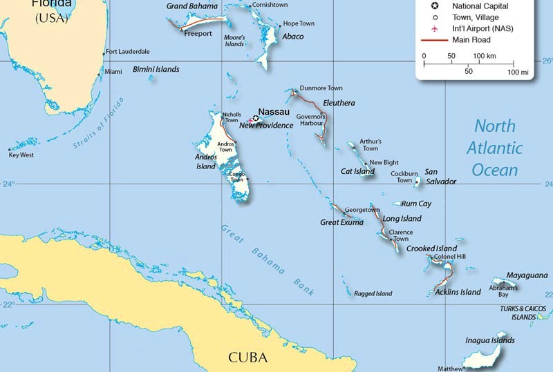 Багамські острови на мапі.
