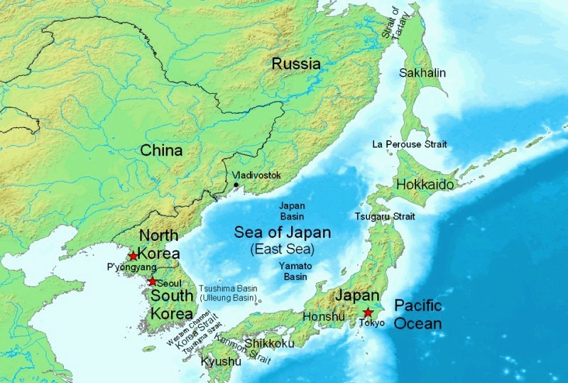 Японське море на карті.