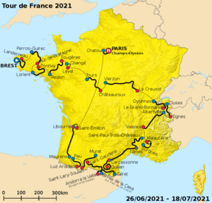 Карта маршруту Тур де Франс 2021