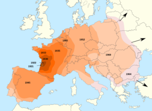 Карта поширення колорадського жука в Європі